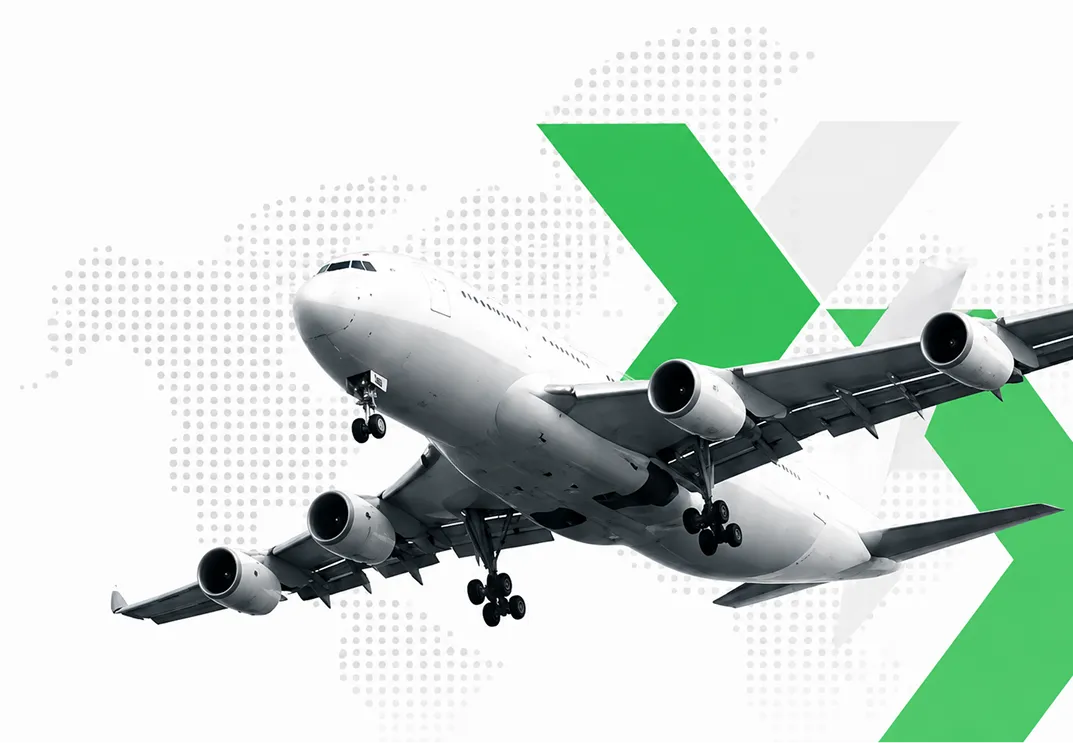 Commercial cargo plane flies international air freight routes for UK businesses.