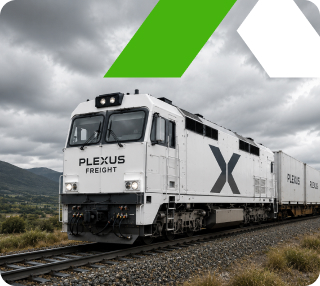 Branded train locomotive providing international rail freight forwarding services.