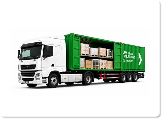Part-loaded green HGV trailer with pallets representing Plexus Freight's LTL groupage road freight services