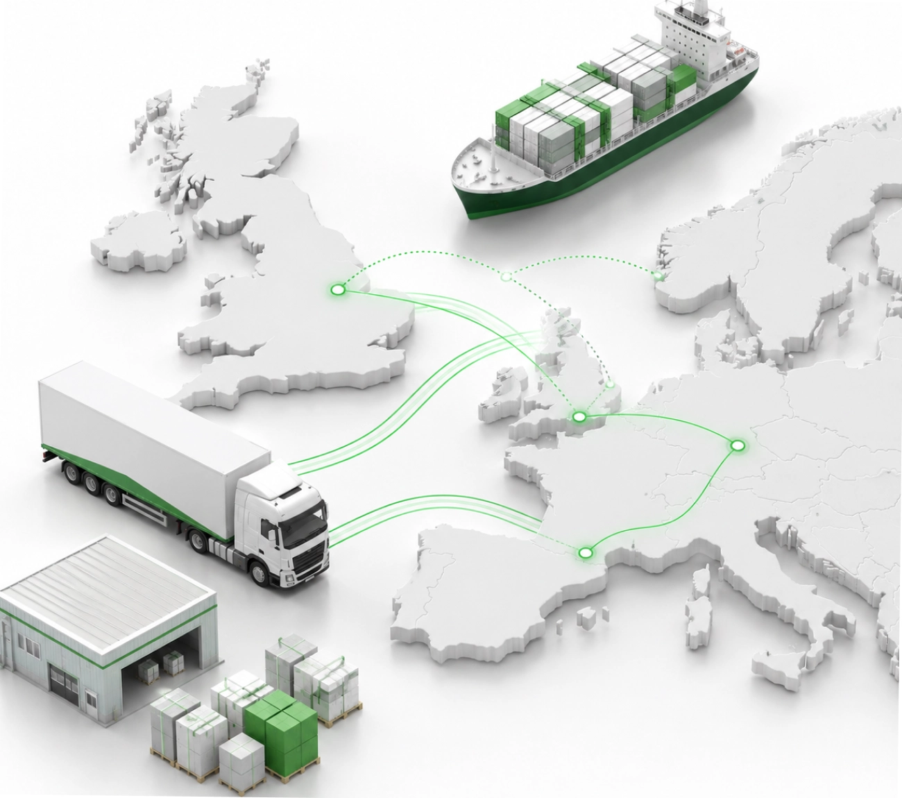 Plexus Freight forwarder mapping international cargo shipping routes between the UK and Europe.